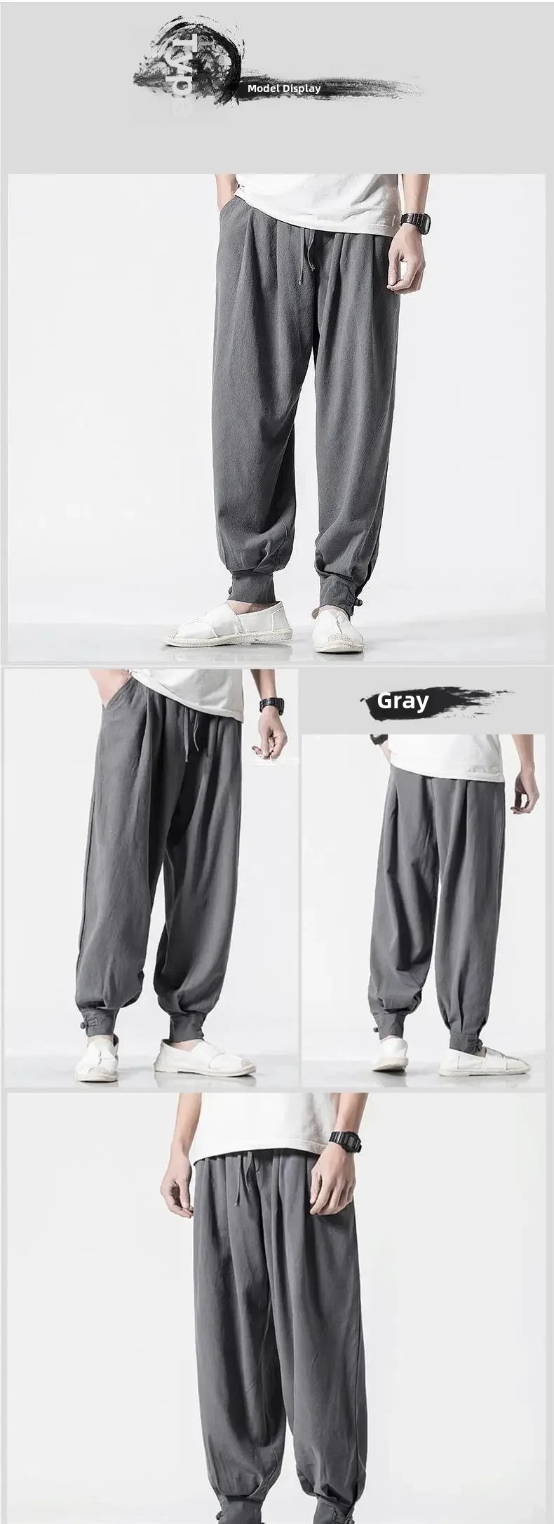 Loose-fit Cotton Linen Men's Women's Monk Pants No Tying Required Casual Spring Summer Long Pants For Zen Meditation - Ellianto fashion Men's