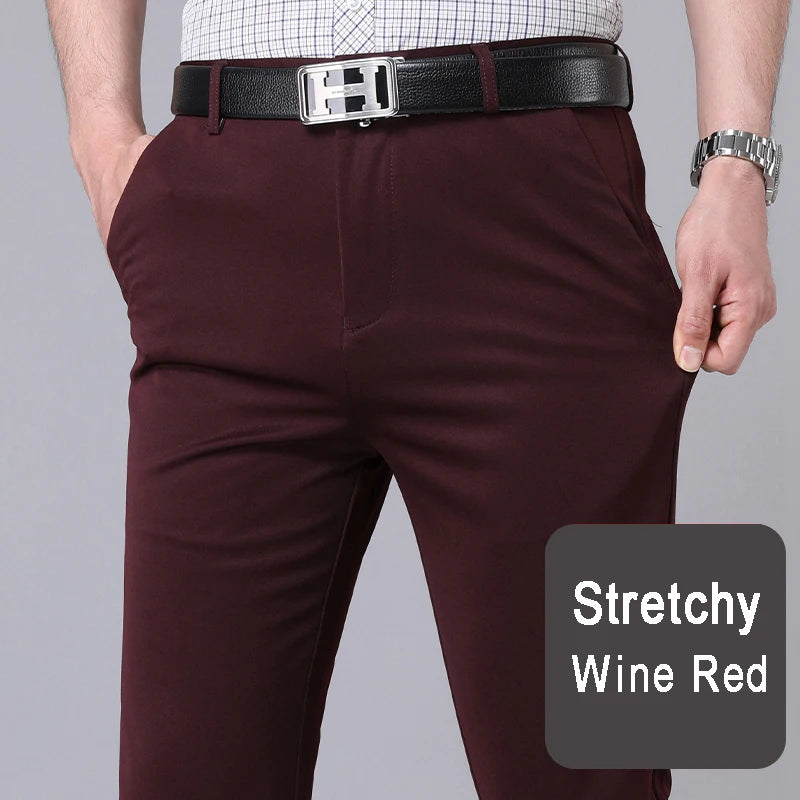 Male Smart Casual Pants Stretchy Sports Men's Fast Dry Trousers Spring Autumn Full Length Straight Office Black Navy Work Pants - Ellianto fashion Men's