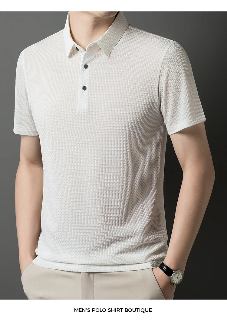 2025 Summer Men's New Polo Shirt Seamless Premium Luxury Business Casual Golf Slim Fit Blouse Collar T-shirt Men Clothing - Ellianto fashion Men's