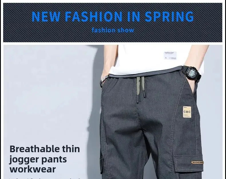 Summer Thin Men's Harajuku Cargo Pants Loose-Fit Sports Trendy Versatile Ankle-Length Casual Trousers - Ellianto fashion Men's
