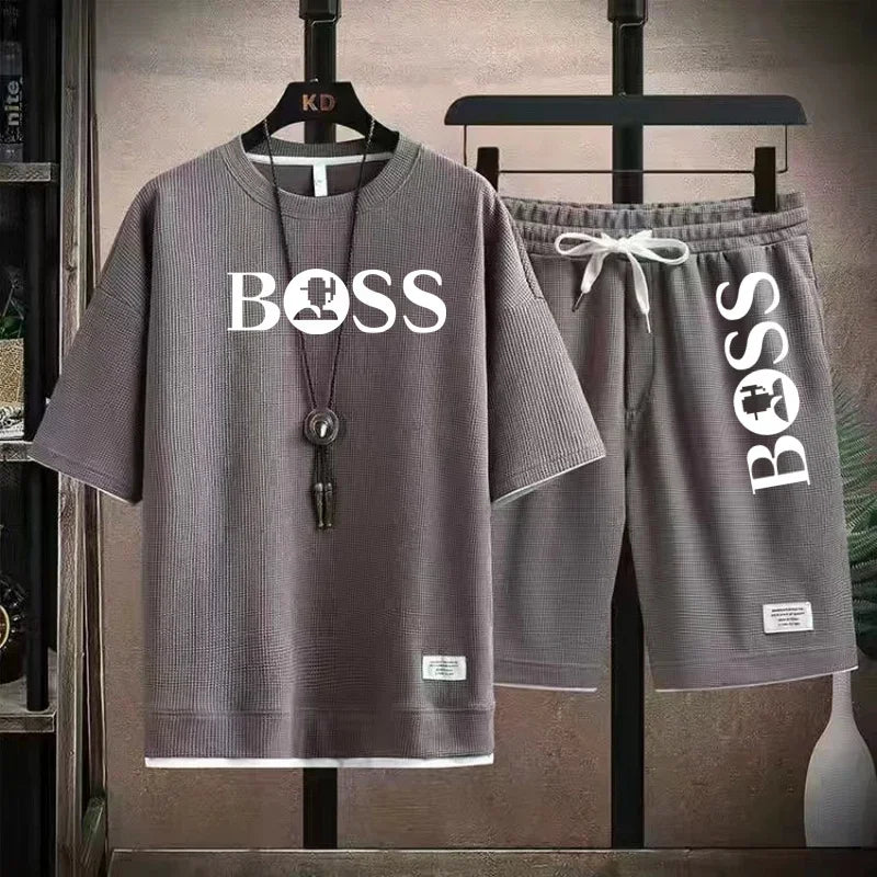 Men's luxury sportswear set casual fitness T-shirt and shorts 2-piece set with short sleeves summer 2025 - Ellianto fashion Men's