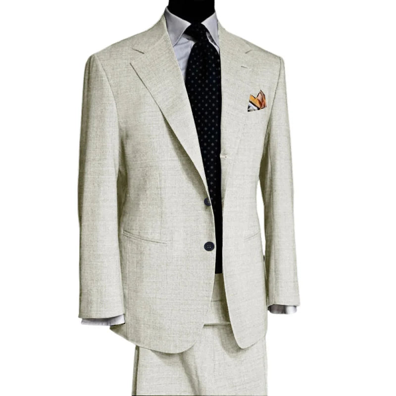 British Style light colour Men Suit 2 Piece Jacket Pants Summer Linen Comfortable Suit Jacket Banquet Wedding Dress Tailor made - Ellianto fashion Men's