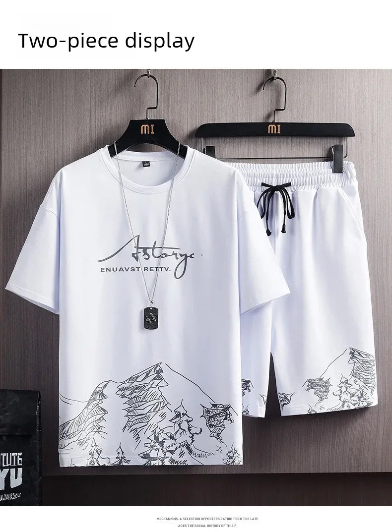 Casual Fashion Men's Two-piece Set Short Sleeve T-shirt Shorts Summer Style Sporty Stylish Men's Wear - Ellianto fashion Men's