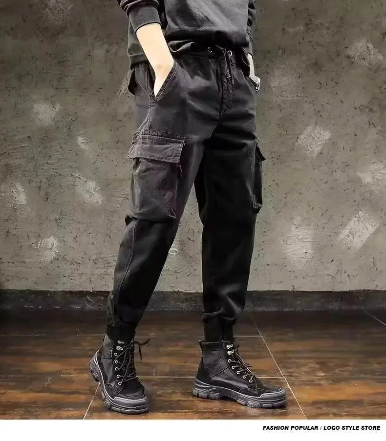 American Style Elastic Casual Pants Men's Trendy Handsome Loose Fit Comfortable Breathable Fashionable Straight Leg Trousers - Ellianto fashion Men's