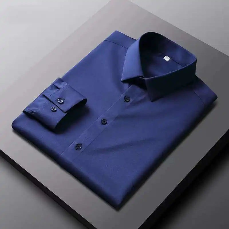 Men's Casual and Fashionable Long Sleeved Solid Color Shirt Non Ironing and Wrinkle Resistant Business Top - Ellianto fashion Men's