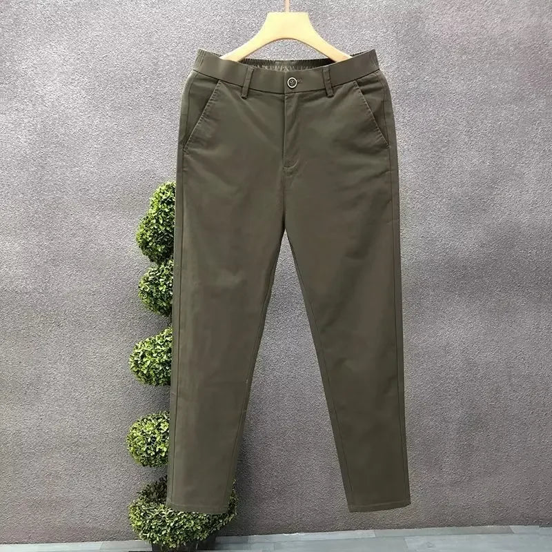 Men's Casual Trousers Summer Trendy Thin Cotton Small Straight-leg Pants Business Cropped Pants New Style - Ellianto fashion Men's