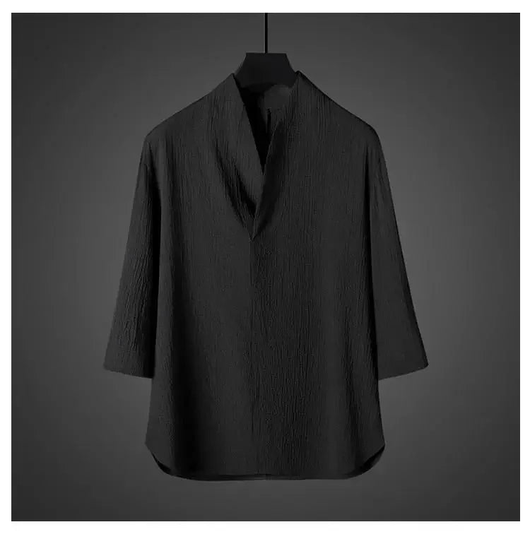 Ice Silk Loose Fit Short Sleeve Men's T-Shirt Set Chinese Style Summer Lightweight Big Size Tang Suit Two Piece Set - Ellianto fashion Men's