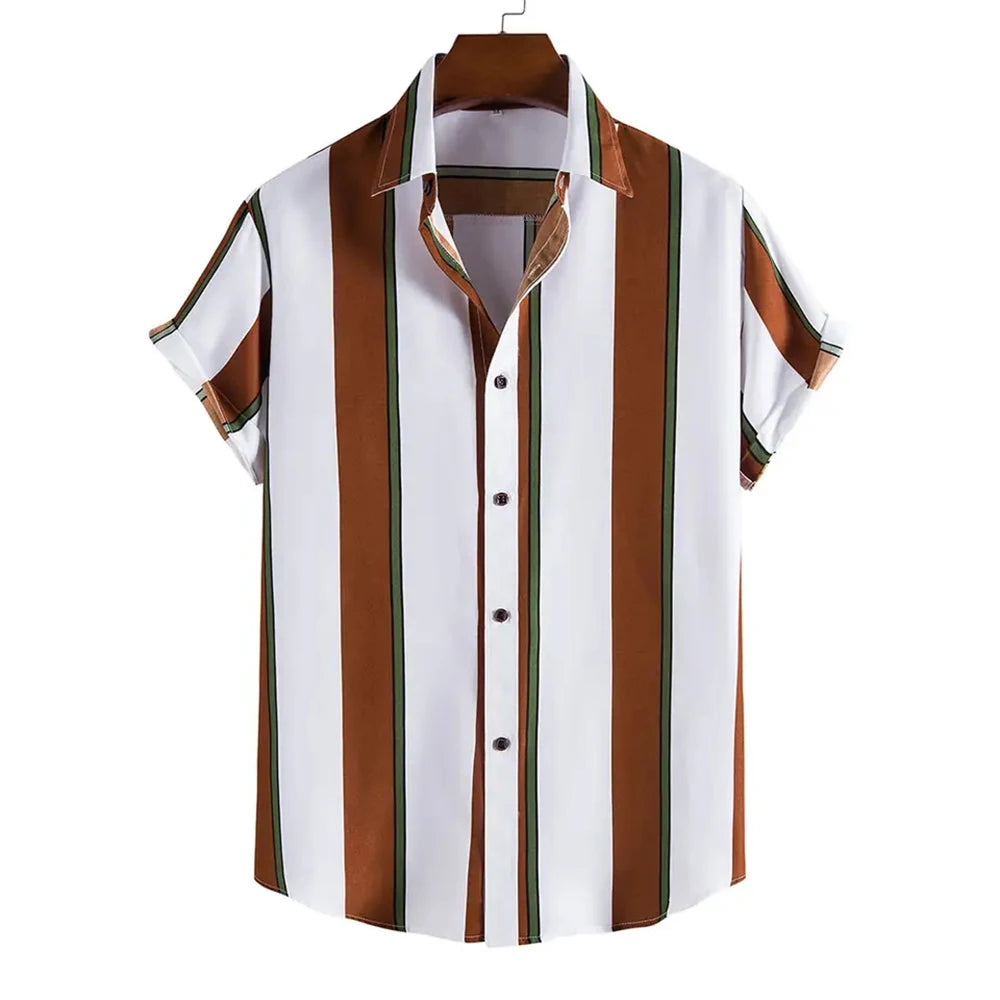 Summer New Short Sleeve Printed Shirt Men's Shirt Collar Casual Fashion Striped Shirt Thin Short Sleeve Shirt Men's - Ellianto fashion Men's
