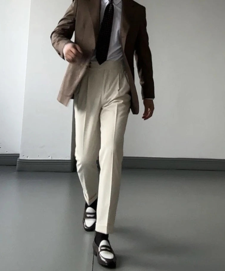 High Waist Slim Fit Business Man Suits Pants Summer 2025 Cheap Elegant Fashion Homme Up Straight Suit Trousers for Men - Ellianto fashion Men's