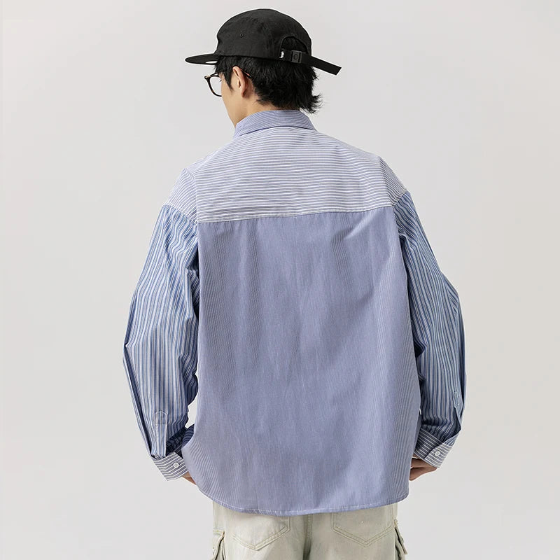 2025 Spring New Multi Stripe Loose Shirt Men Casual Long Sleeve Student Fashion Cityboy Japan Korean Streetwear Shirts - Ellianto fashion Men's