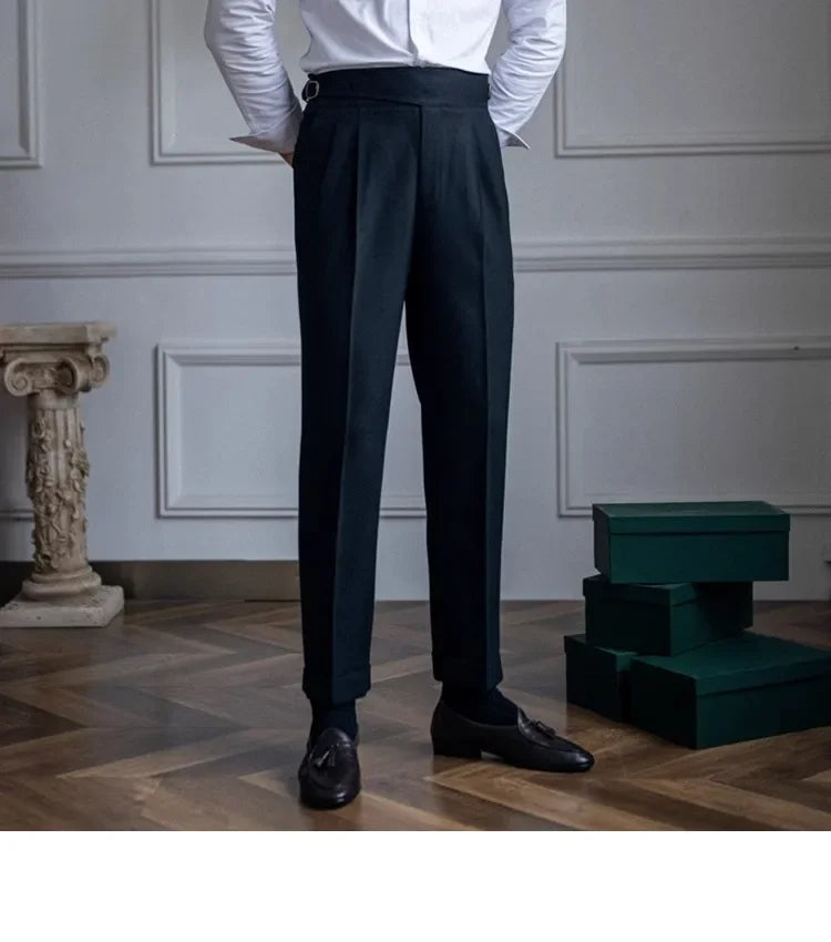 High Waist Straight Leg Casual Men's Trousers Italian Neapolitan Style Versatile Long Pants British Retro Suiting - Ellianto fashion Men's