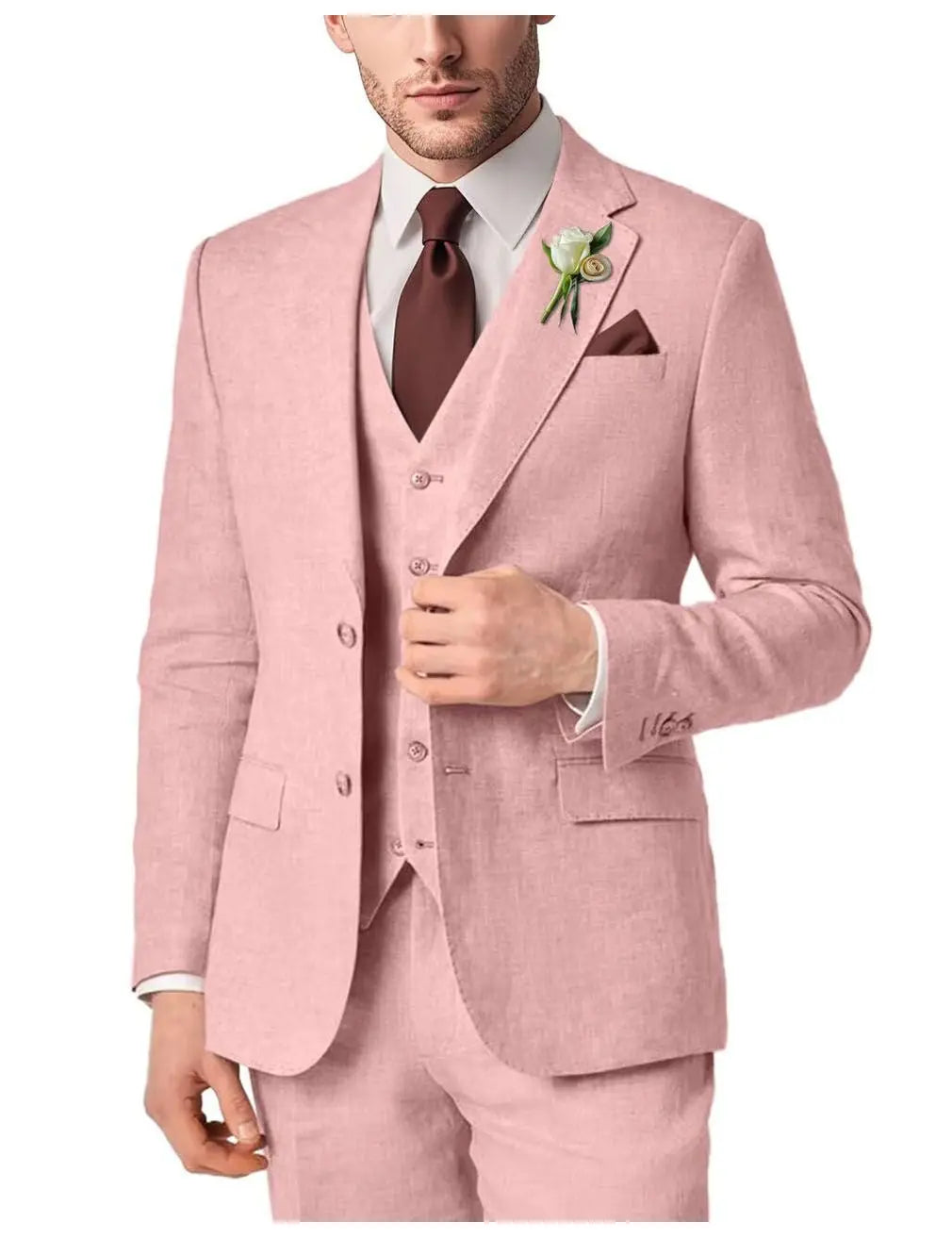 2025 NEW Men's Linen Suit Solid Color 3 pieces Customized Fashion Gentleman Casual Business Party Wedding Formal Office Suit