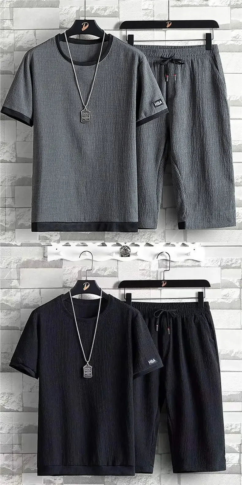 Ice Silk Men's Casual Sportswear Loose plus Size Summer Fashionable Short Sleeve Seven-Piece Pants Two-Piece Set - Ellianto fashion Men's