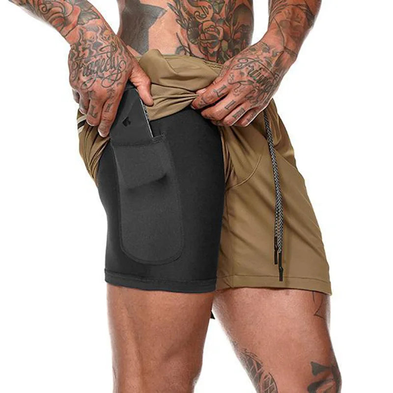 Men Sport Shorts Sportswear Double-deck Running Shorts 2 In 1 Beach Bottoms Summer Gym Fitness Training Jogging Short Pants Men - Ellianto fashion Men's