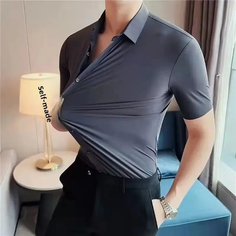 Men's Slim Fit Stretch Business Shirt Long Sleeve Spring Autumn Casual Fashionable Elegant Male Clothing Suit Shirt