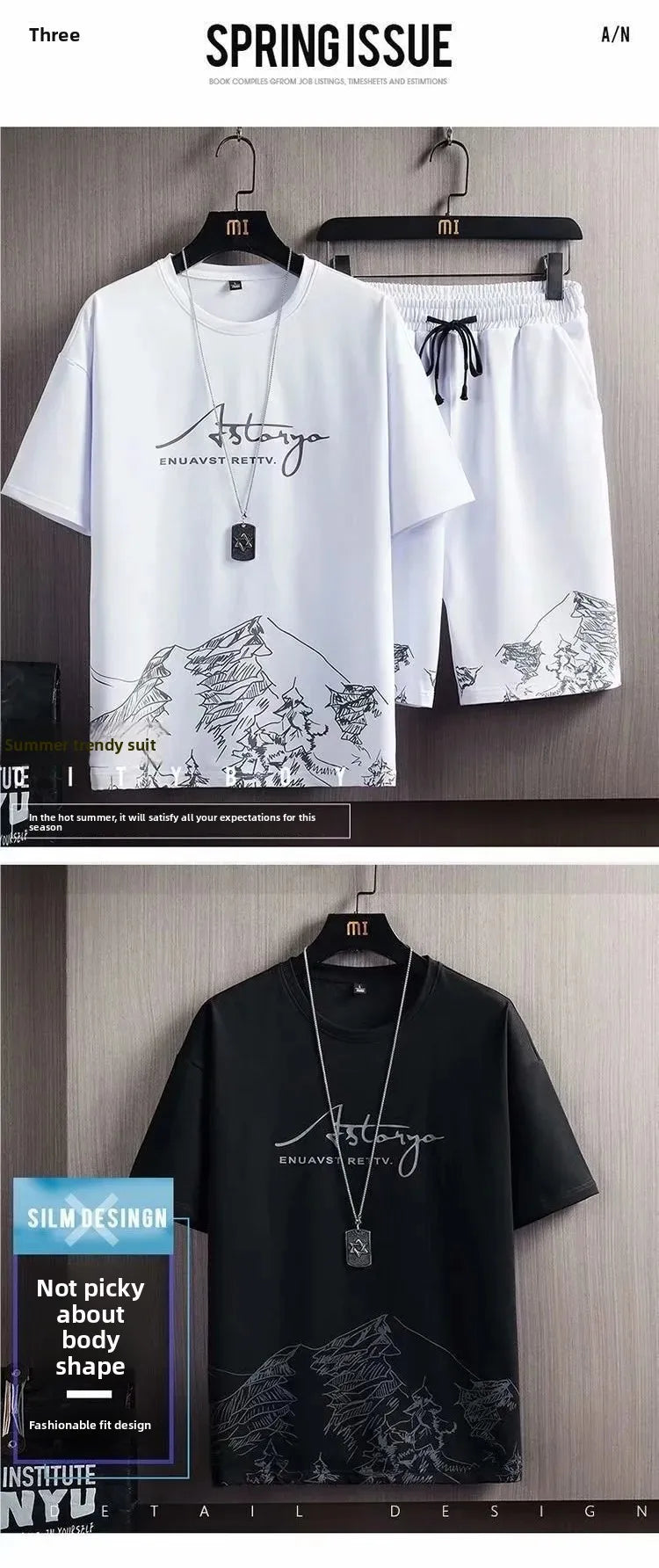 Ice Sensation Loose Fit Summer Short Sleeve Basketball Men's T-Shirt Set Quick Dry Breathable Comfortable Two Piece Suit - Ellianto fashion Men's