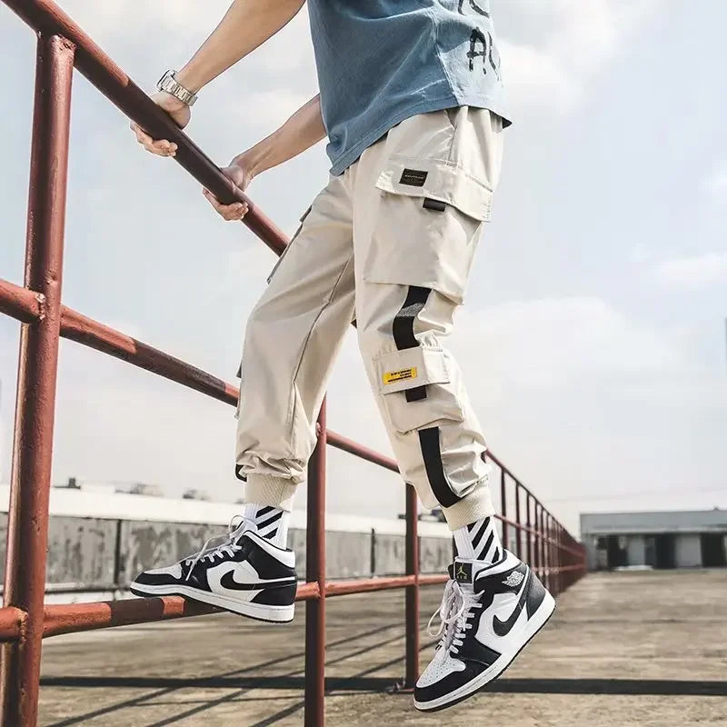 New Spring Summer Men's Fashionable Loose-Fit Plus Size Cargo Pants Versatile Multi-Pocket Casual Trousers - Ellianto fashion Men's
