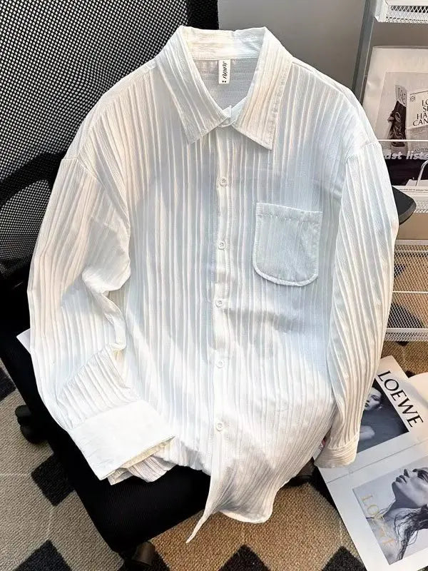Loose-Fit Striped Ice Silk Long-Sleeve Shirt – Lightweight Summer Comfort with Effortless Style and Sun Protection for the Modern Gentleman