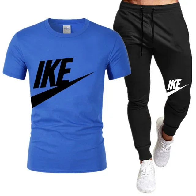 Set The new summer fashion sportswear for 2025: men's short-sleeved high-quality cotton T-shirt + sports shorts 2-piece set, men's c - Ellianto fashion Men's