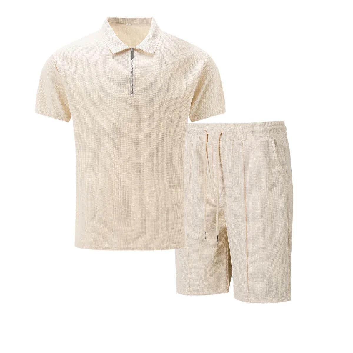 2025 simple men's suit summer new short sleeve shorts two-piece outdoor leisure handsome men's solid color trend suit - Ellianto fashion Men's