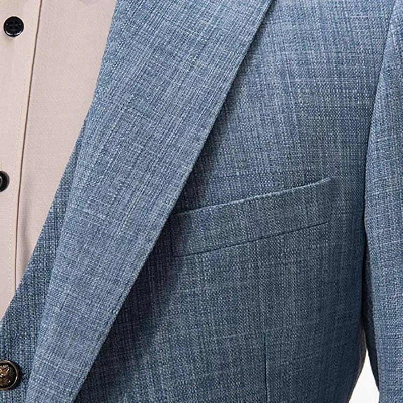 3 Pieces New Design Light Blue Linen Suit for Men Formal Wedding Prom Set Slim Fit Jacket Best Man Tuxedos Costume Homme Suit
