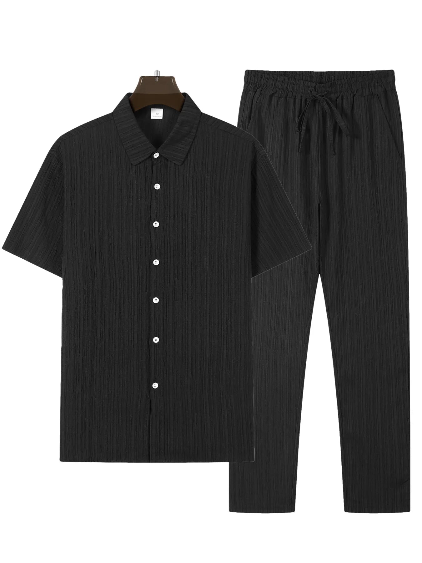 (Shirt+Pants) 2025 Summer new arrival Men Fashion Classic Shirt men Business Casual Shirts Men A Set Of Clothes - Ellianto fashion Men's