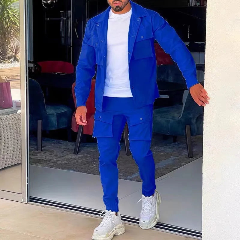 2025 Fashion Men's Casual Sets Male Trend Streetwear Long Sleeve Jacket Coat+Leggings Pants Sport 2 Pieces New Men Clothing Suit - Ellianto fashion Men's