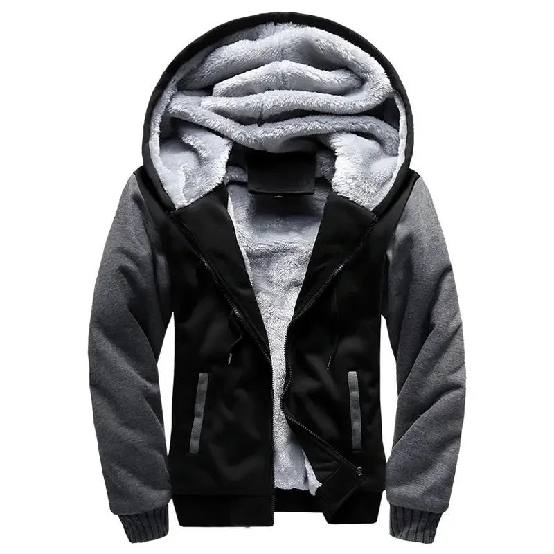Men’s Hooded Fleece-Lined Baseball Jacket – Warm, Thickened Sweatshirt with Sporty Korean Style for Autumn-Winter Comfort