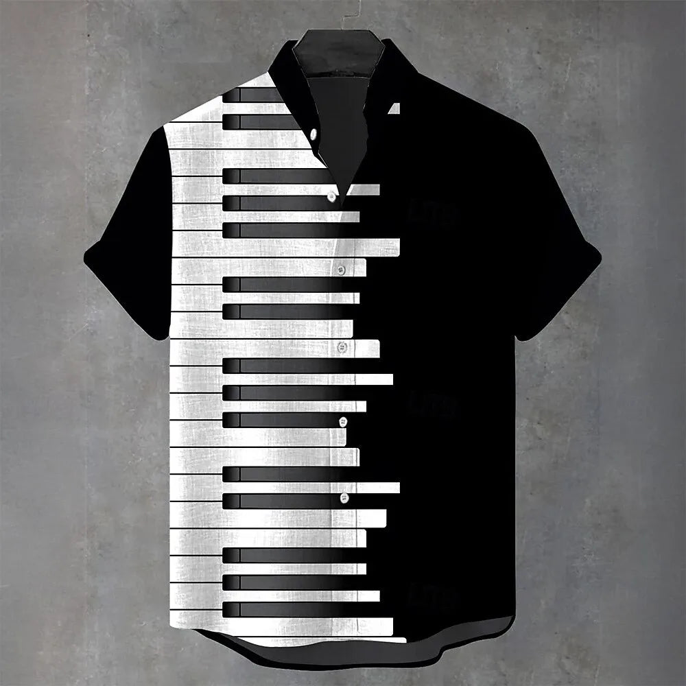 Summer 3D Guitar Print Short-Sleeve Shirt – Lightweight Comfort and Effortless Beach Holiday Style for the Modern Gentleman