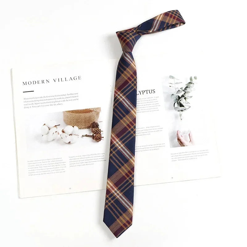 Vintage Brown Plaid Necktie Women's Lazy Person's Japanese Style Preppy Small Tie Bow Tie Handmade Men's Tie
