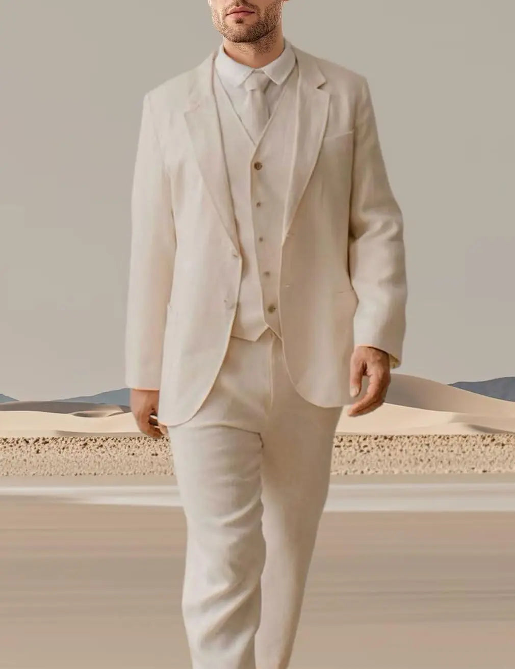 2025 NEW Men's Linen Suit Solid Color 3 pieces Customized Fashion Gentleman Casual Business Party Wedding Formal Office Suit
