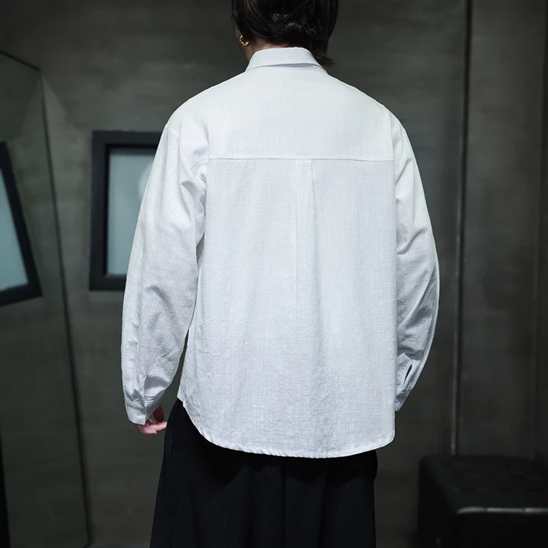 Mens Linen Shirts Casual Streetwear Long Sleeve Turn Down Collar Summer Beach Vacation Hawaiian Shirts M-5XL Plus Size Men Tops - Ellianto fashion Men's