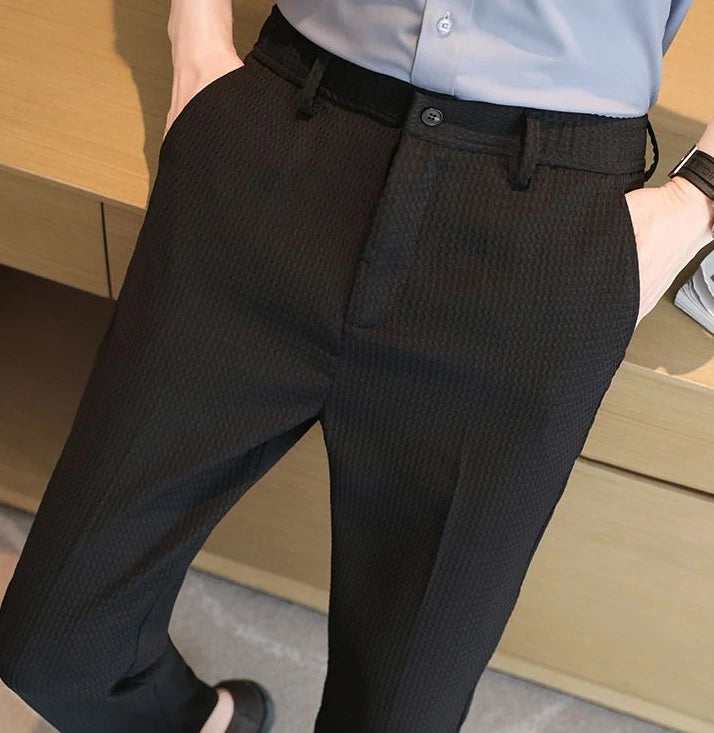 Trousers For Men Social Tailoring Slim Fit Khaki Business Waffle Tressed Work Wear Man Suits Pants Luxury Luxury Spring Clothes - Ellianto fashion Men's