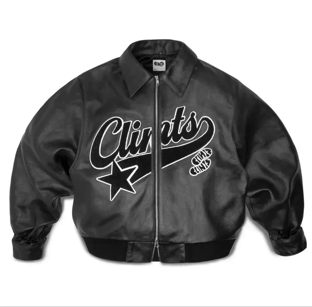 Men Retro Leather Bomber Jacket with Embroidered Star Black Zip Coat Street Style Autumn Winter Casual Outerwear Bold Urban Look