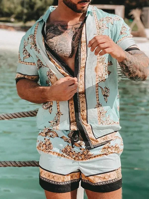 Hawaiian Shirt Sets 3D Printed Men's Fashion Short Sleeves Shirts Oversized Beach Shorts Summer Streetwear Suits Clothing - Ellianto fashion Men's
