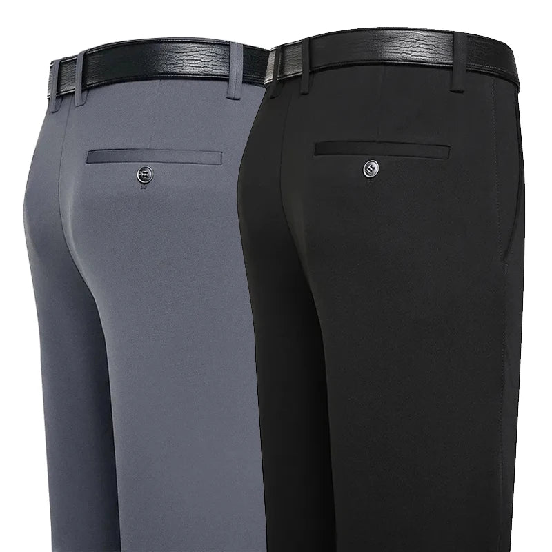 Suit Pants Men Business Casual Trousers Formal Dress Straight Pants Elastic Black Navy Blue Male Clothing - Ellianto fashion Men's