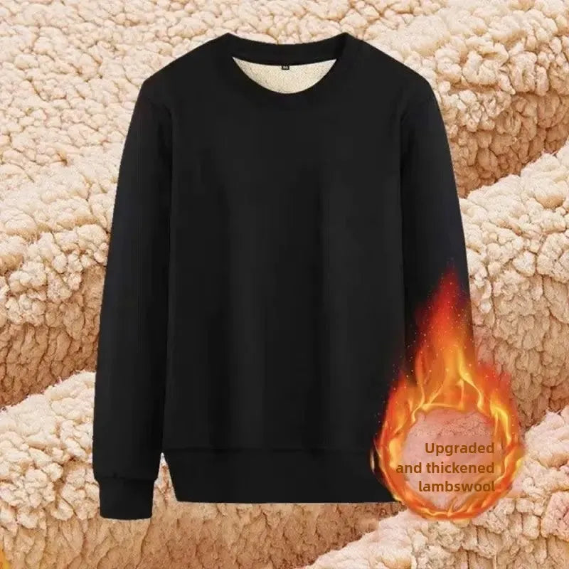 Thickened Fleece-Lined Men's Round Neck Sweatshirt Winter Warm Base Layer Top Innermen's Wear Clothes Loose Style Hoodies