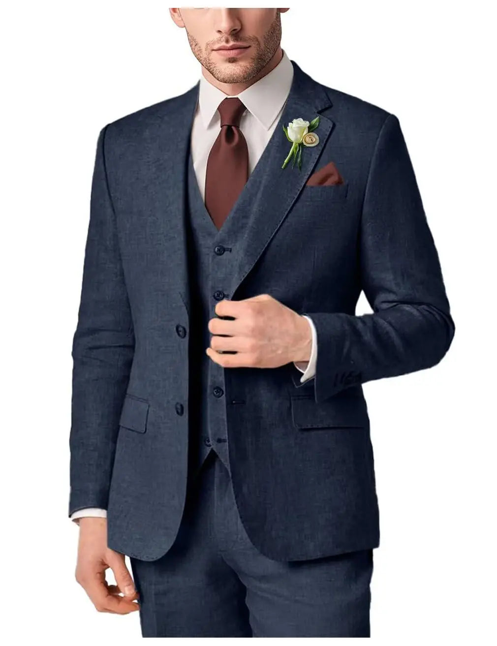 2025 NEW Men's Linen Suit Solid Color 3 pieces Customized Fashion Gentleman Casual Business Party Wedding Formal Office Suit