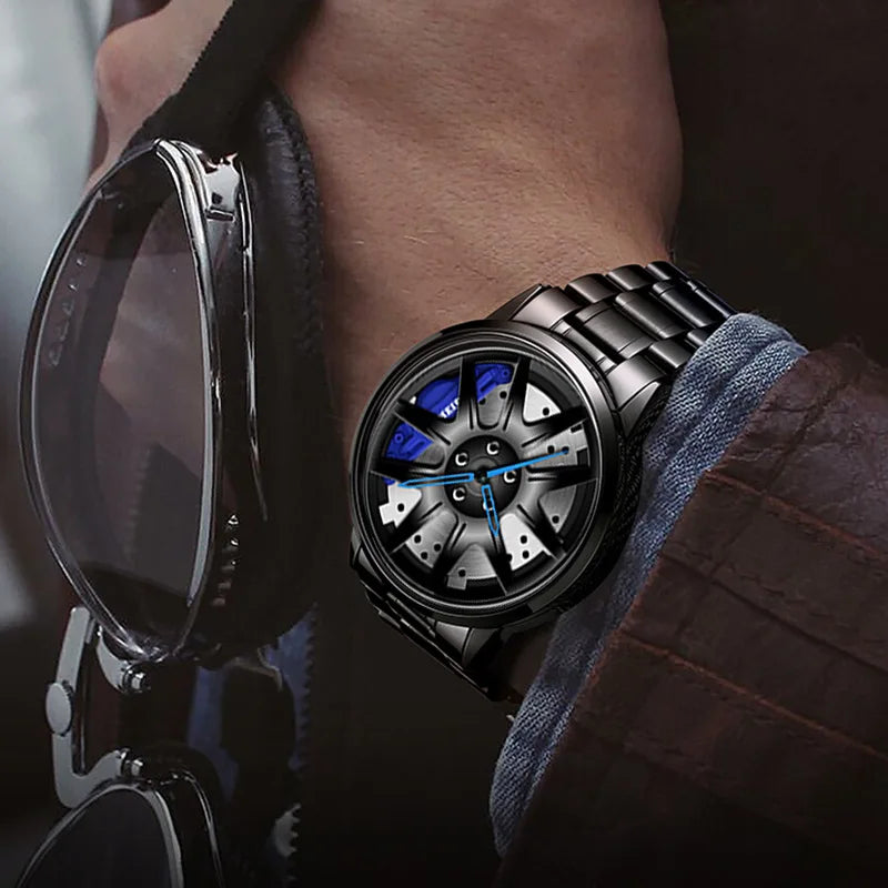 2025 Men Top Big Leather Watches Men Car Wheel Hub Stainless Steel Quartz Watch For Male Military Sports Watch Relogio Masculino - Ellianto fashion Men's