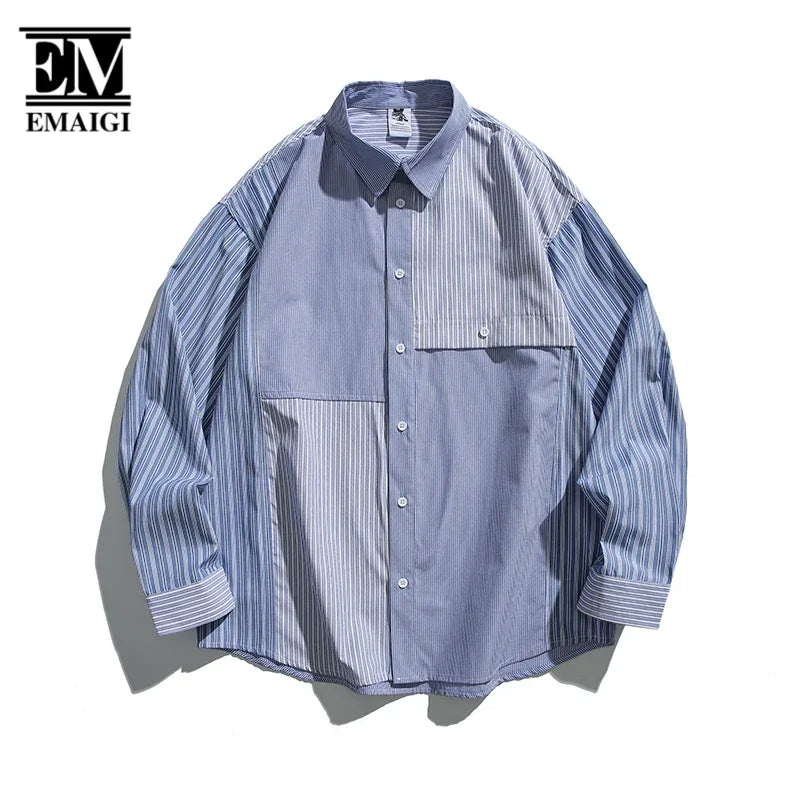 2025 Spring New Multi Stripe Loose Shirt Men Casual Long Sleeve Student Fashion Cityboy Japan Korean Streetwear Shirts - Ellianto fashion Men's