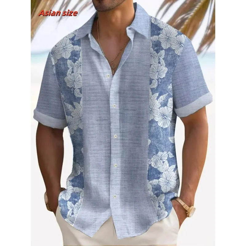 Colorful Stripes Pattern Hawaiian Shirt For Men Color Block 3D Printed Short Sleeve Tops Casual Lapel Aloha Shirts Loose Blouses