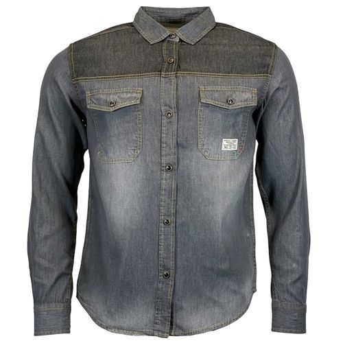 Mens Jack South Long Sleeved Contrast Denim Shirt - Ellianto fashion Men's