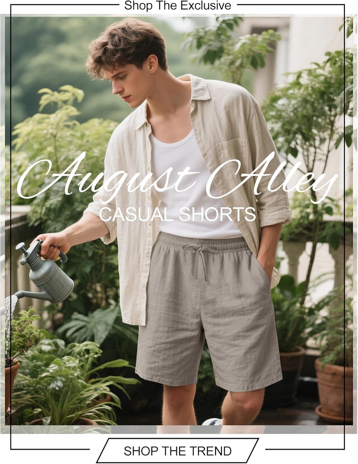 3 Pack Men's Linen Shorts, Cotton Casual Elastic Waist Drawstring Shorts Summer Golf Clothes with Pockets - Ellianto fashion Men's
