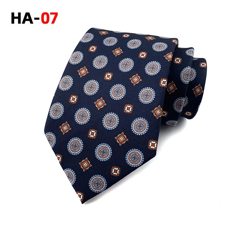 Men Luxury Tie 8cm Silk Tie For Men Print Vintage Design Necktie Silk Feeling Cravat For Wedding Party Gifts Stripe Cravats - Ellianto fashion Men's
