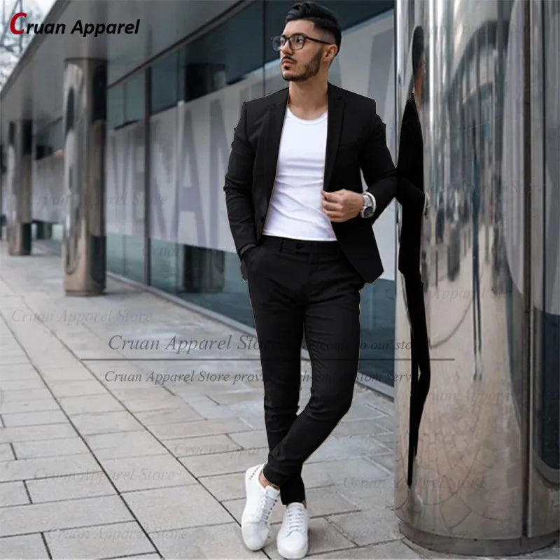Custom Made Fashion Fuchsia Suit Men Set New Party Wedding Groom Suit Slim Fit Streetwear Casual Beige Classic Jacket Pants 2Pcs - Ellianto fashion Men's