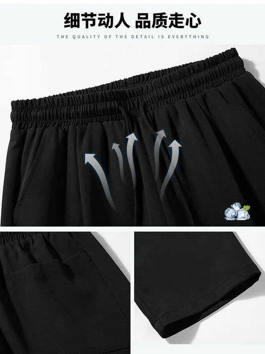 M-5XL Straight Leg Ice Silk Pants Men's Cropped Pants Trendy and Drooping Feeling Pants - Ellianto fashion Men's