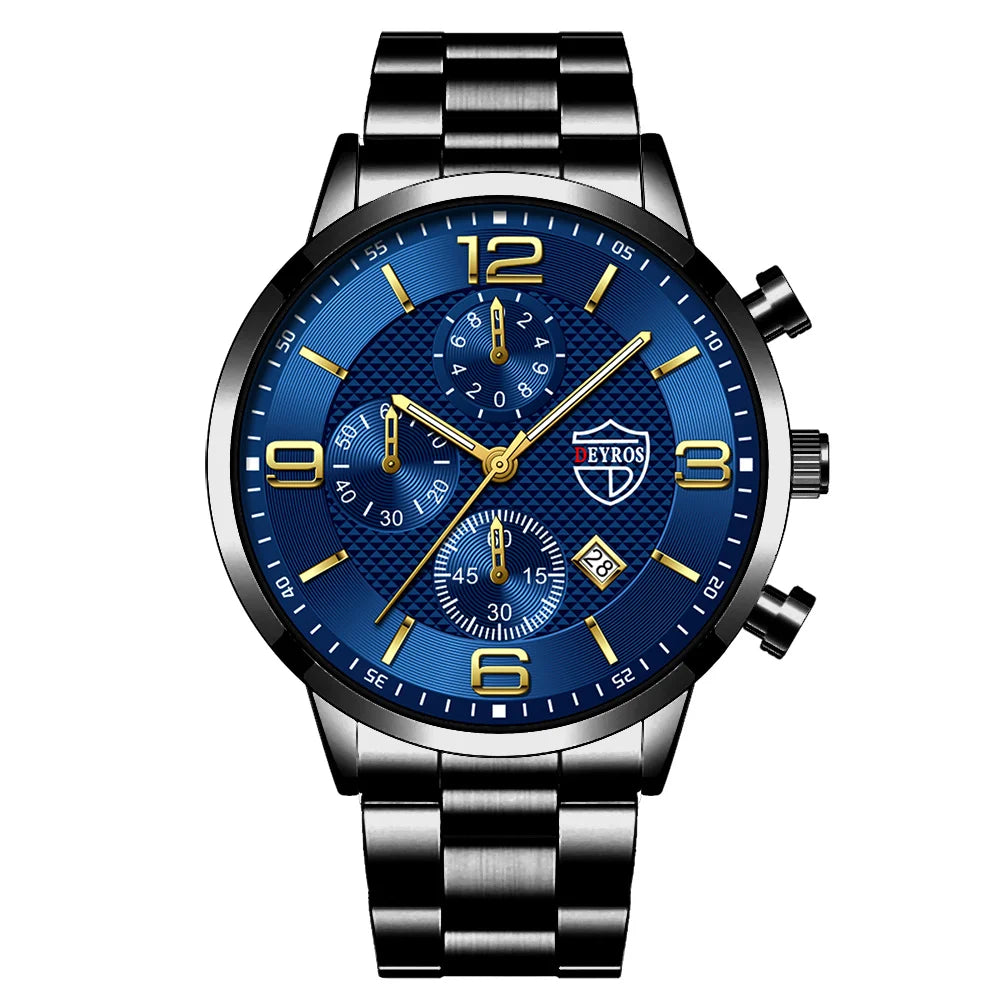 reloj hombre Luxury Business Men Watchs Stainless Steel Quartz WristWatch Male Leather Calendar Luminous Clock relogio masculino - Ellianto fashion Men's