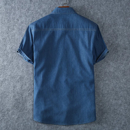 Men's Blue Denim Shirts Short Sleeve Jean Shirts New Summer High Quality Men Cotton Light Blue Denim Shirts Plus size L-8XL - Ellianto fashion Men's