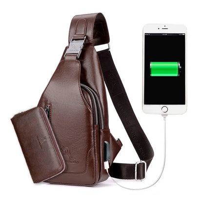 Summer Men Chest Bag Single Strap Sling Bags Leather Male Travel Crossbody Bags Vintage Chest Pack Business Messenger Bag - Ellianto fashion Men's