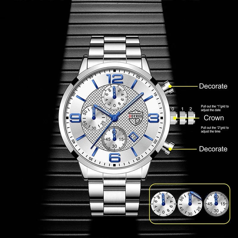 reloj hombre Luxury Business Men Watchs Stainless Steel Quartz WristWatch Male Leather Calendar Luminous Clock relogio masculino - Ellianto fashion Men's